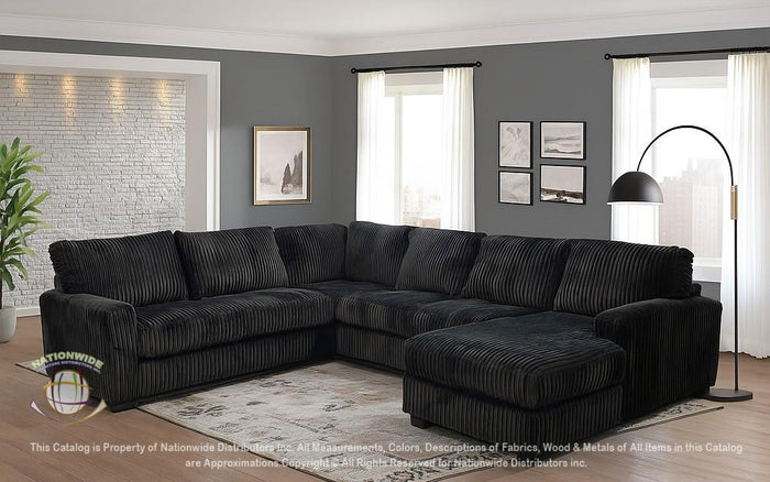 Corduroy Black Sectional (Non-Reclining)