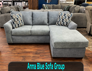 Anna Blue/Grey Sofa Group with Chaise (Non-Reclining)